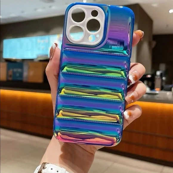 Blue Multicolor Iridescent Puffer IPhone Case New Multiple Sizes - Picture 2 of 3